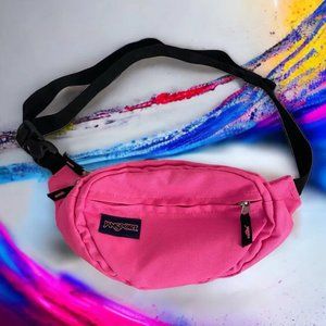 Jansport Neon Pink Canvas Full Zip Fanny Pack Adjustable Waist 2 Pocket